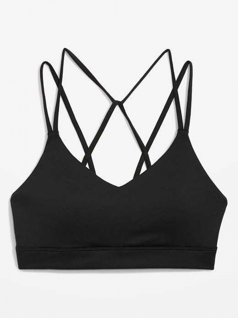 Old Navy Light Support Strappy V-Neck Sports Bra Black | DSA041529