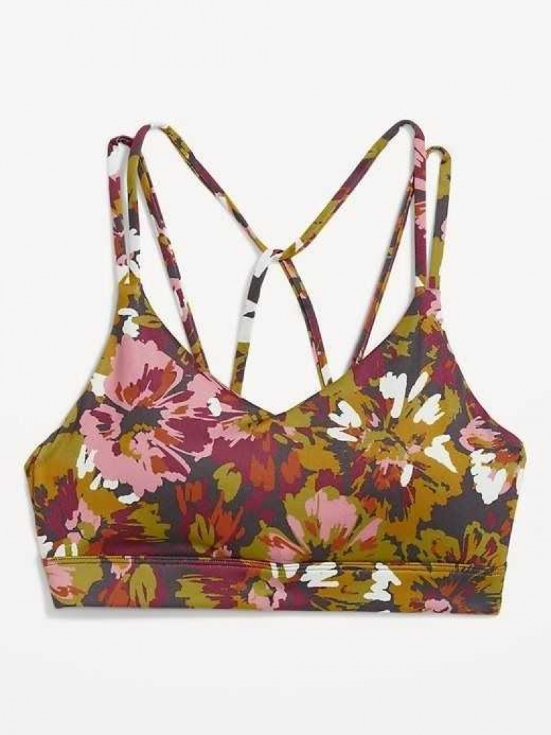 Old Navy Light Support Strappy V-Neck Sports Bra Brown | WHS059784