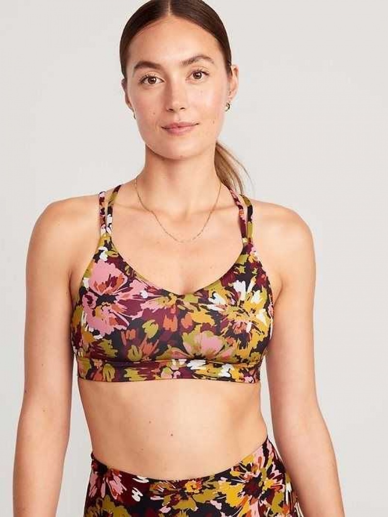 Old Navy Light Support Strappy V-Neck Sports Bra Brown | WHS059784