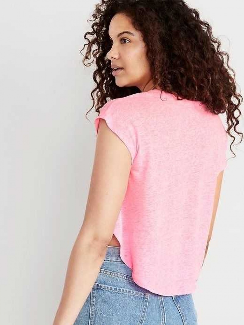 Old Navy Linen-Blend Cropped Voop-Neck T-Shirt Pink | UNE468153