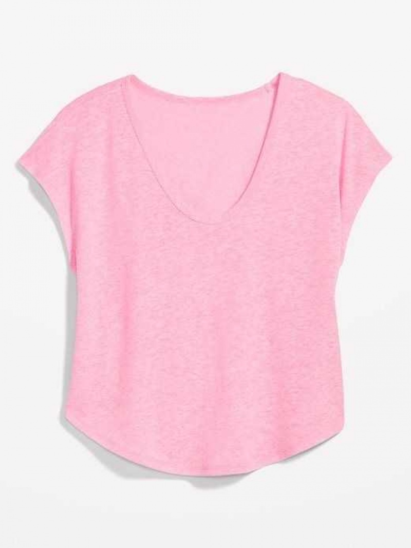 Old Navy Linen-Blend Cropped Voop-Neck T-Shirt Pink | UNE468153