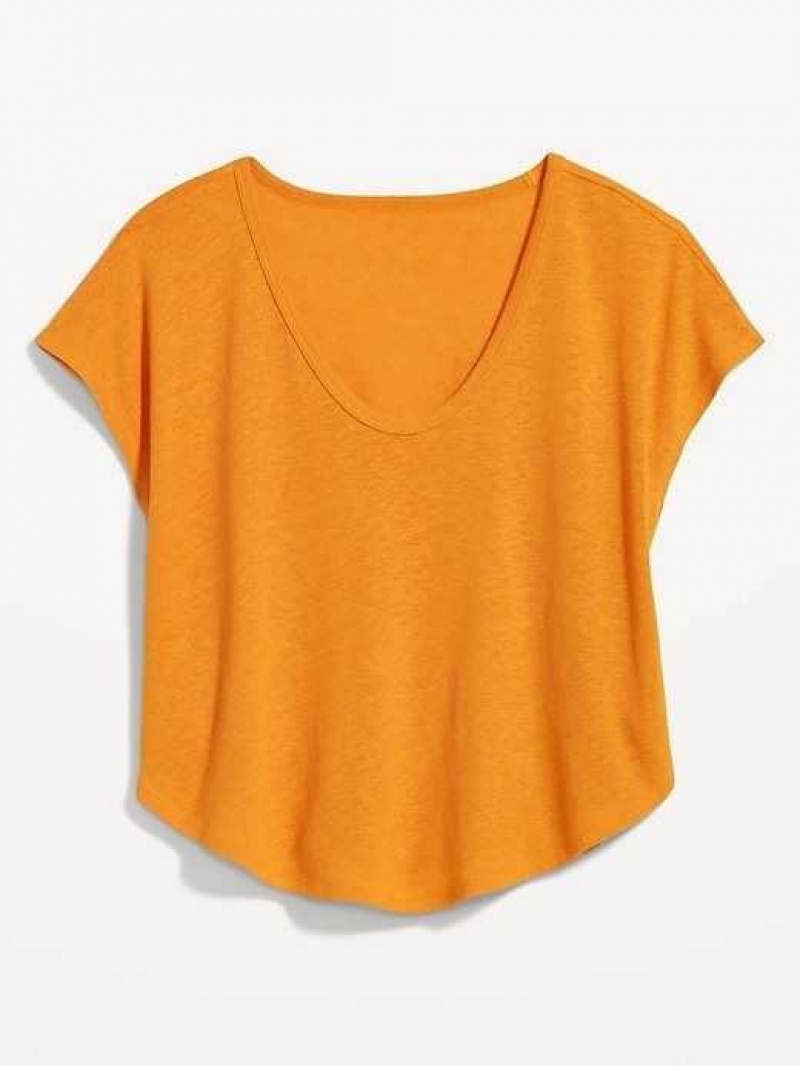 Old Navy Linen-Blend Cropped Voop-Neck T-Shirt Wild Papaya | NQV019475