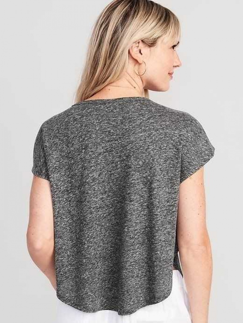 Old Navy Linen-Blend Cropped Voop-Neck T-Shirt Grey | MXP836702