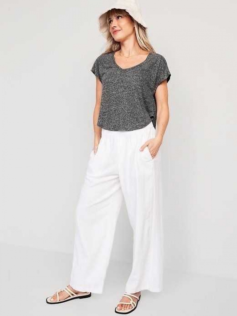 Old Navy Linen-Blend Cropped Voop-Neck T-Shirt Grey | MXP836702