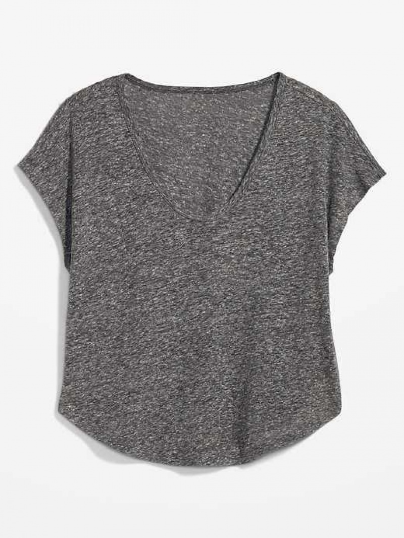 Old Navy Linen-Blend Cropped Voop-Neck T-Shirt Grey | MXP836702