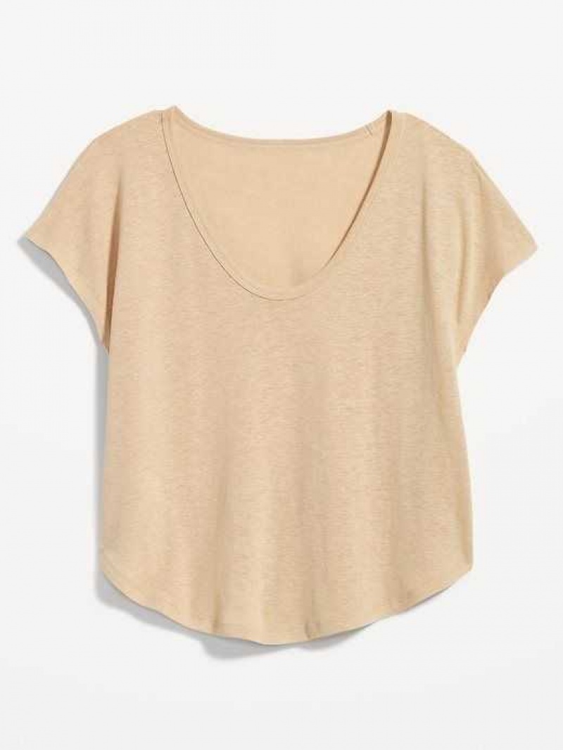 Old Navy Linen-Blend Cropped Voop-Neck T-Shirt Desert Floor | IEV295836