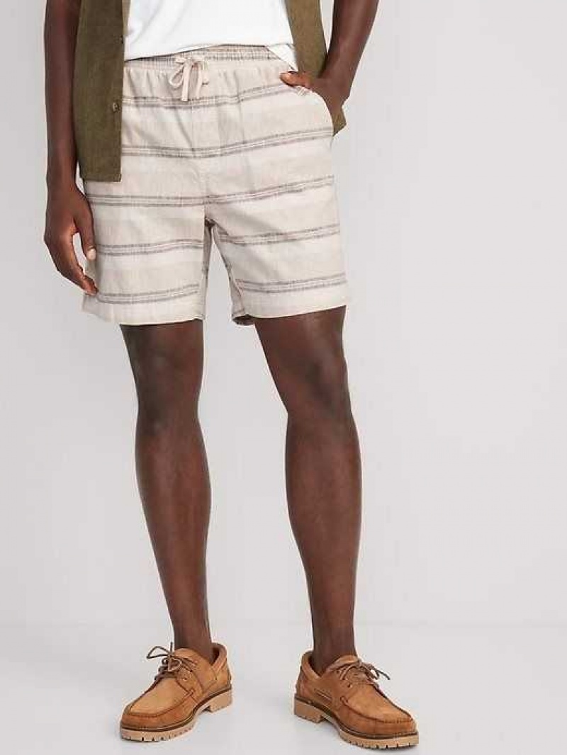 Old Navy Linen-Blend Jogger Shorts Beige Stripes | OIK015342