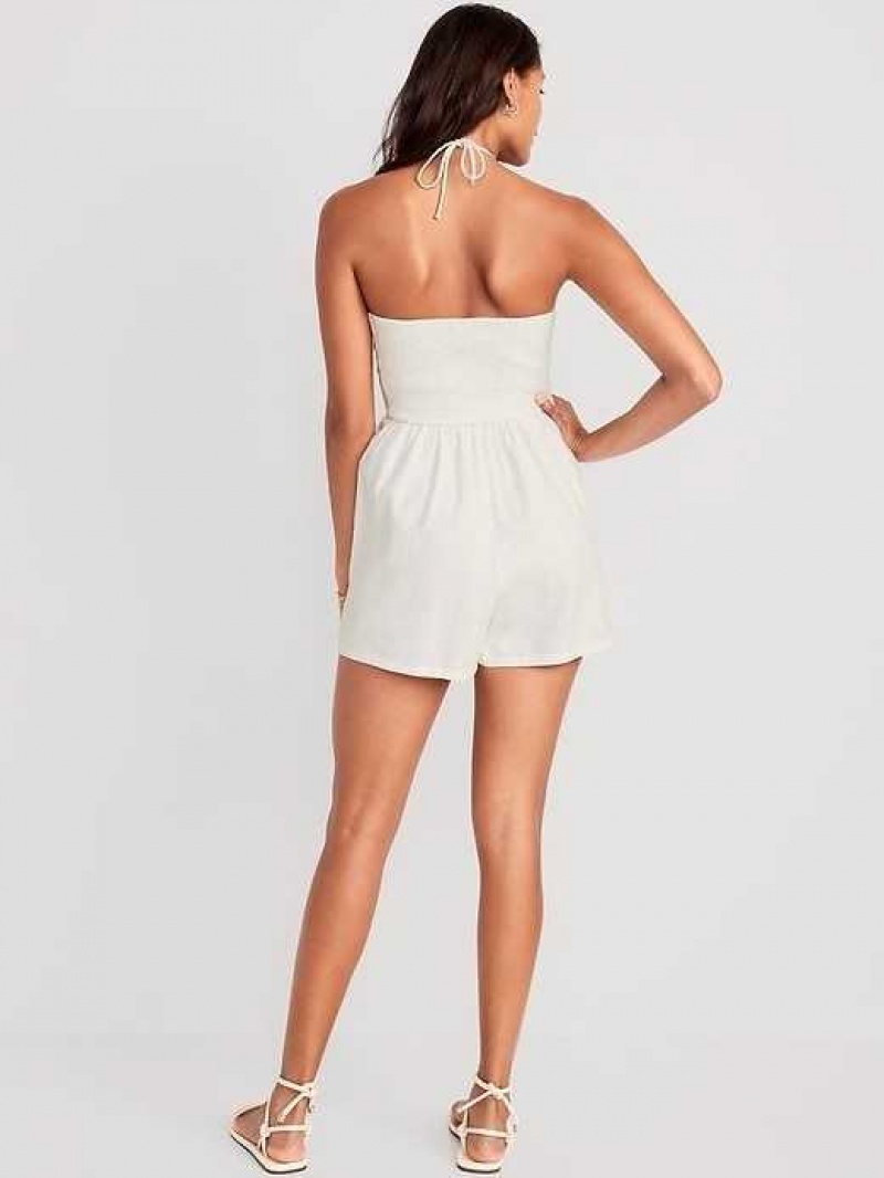 Old Navy Linen-Blend O-Ring Halter Romper White | TLM659317