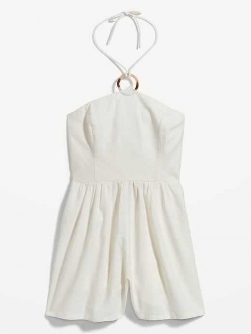 Old Navy Linen-Blend O-Ring Halter Romper White | TLM659317