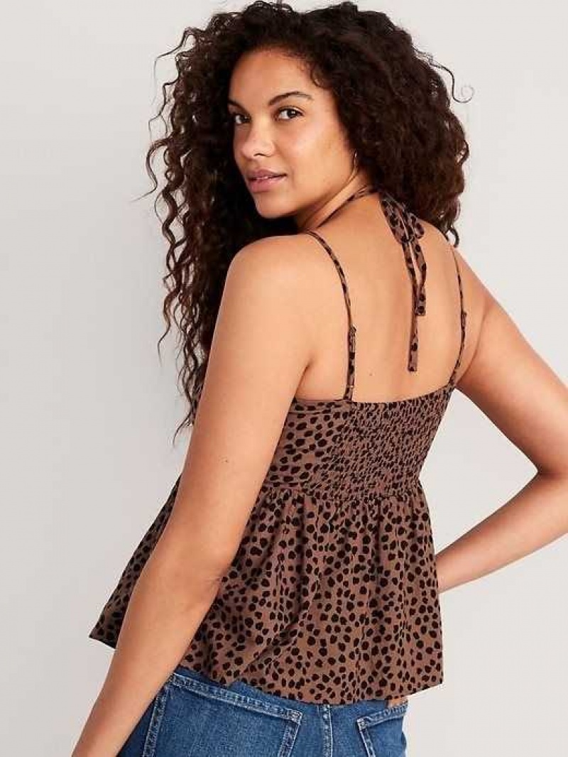 Old Navy Linen-Blend Strappy Keyhole-Front Smocked Babydoll Cami Top Brown | KBG439860