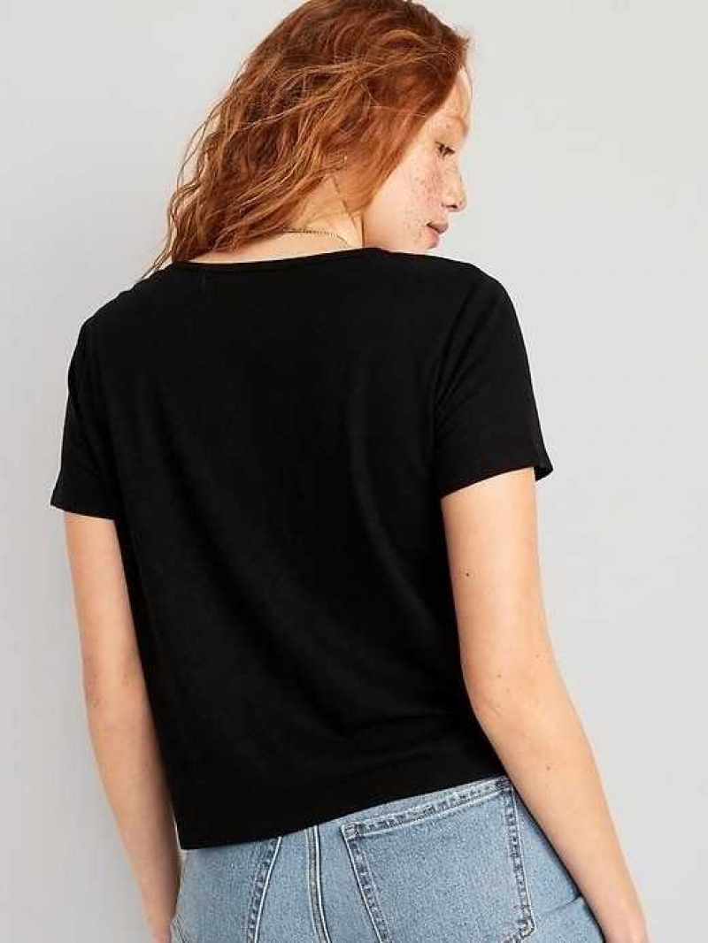 Old Navy Linen-Blend V-Neck Henley T-Shirt Black | OUV238756