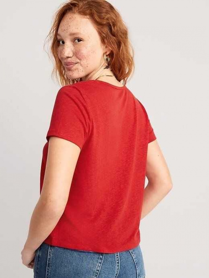 Old Navy Linen-Blend V-Neck Henley T-Shirt Red | LQT193564