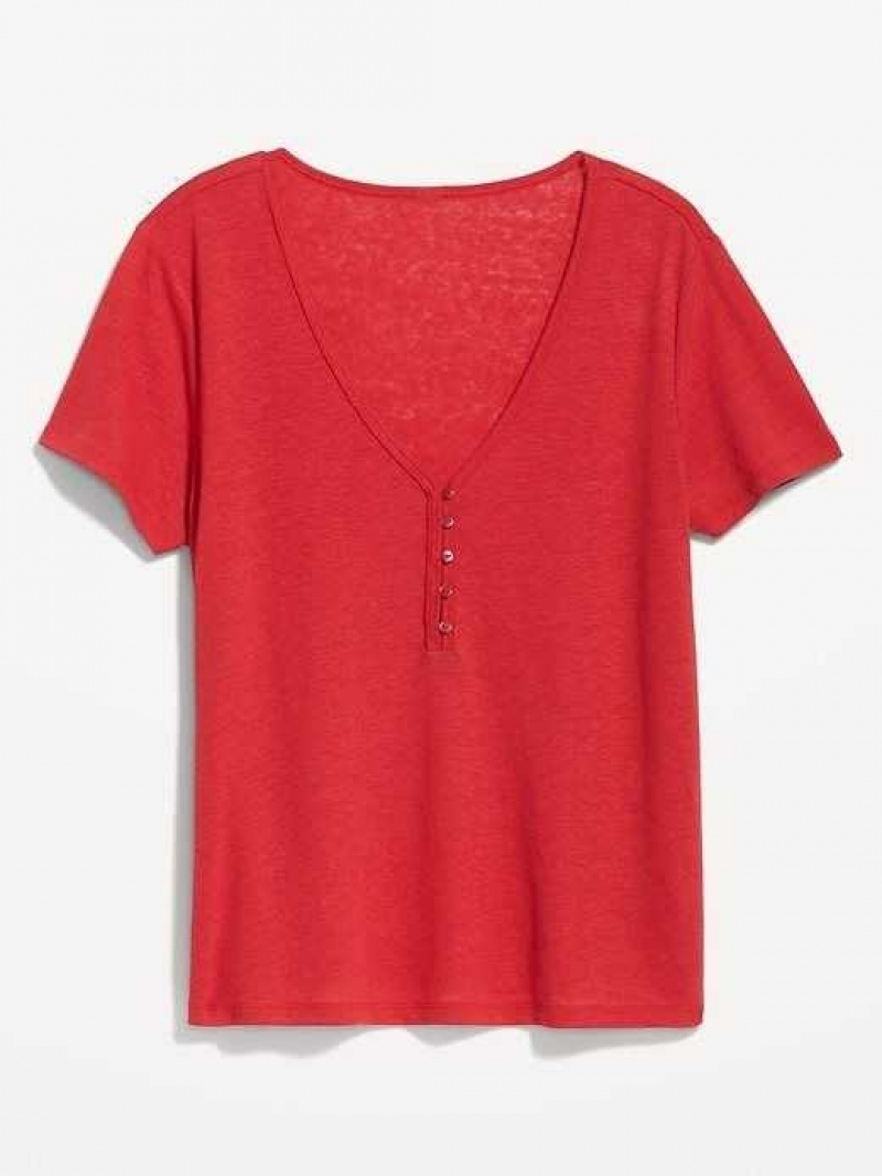 Old Navy Linen-Blend V-Neck Henley T-Shirt Red | LQT193564