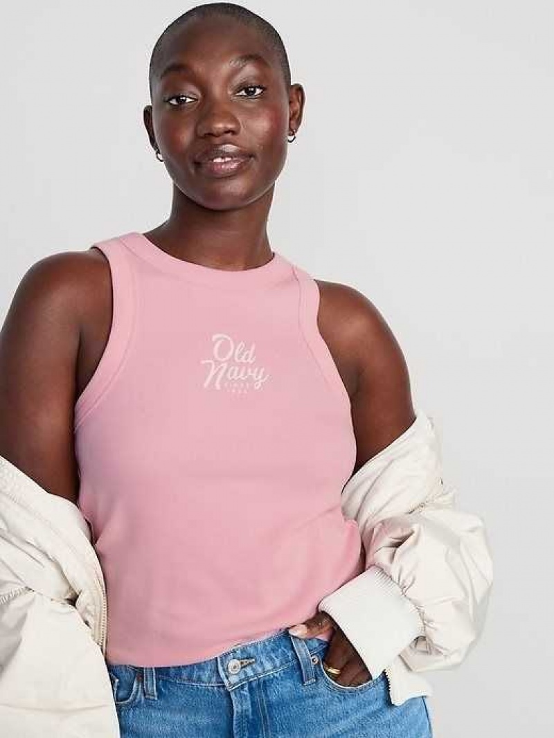 Old Navy Logo Graphic Rib-Knit Cropped Tank Top Pink | OQR648023