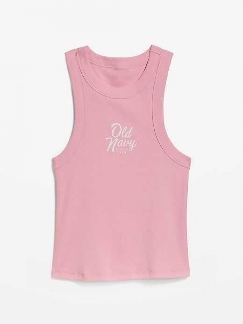 Old Navy Logo Graphic Rib-Knit Cropped Tank Top Pink | OQR648023