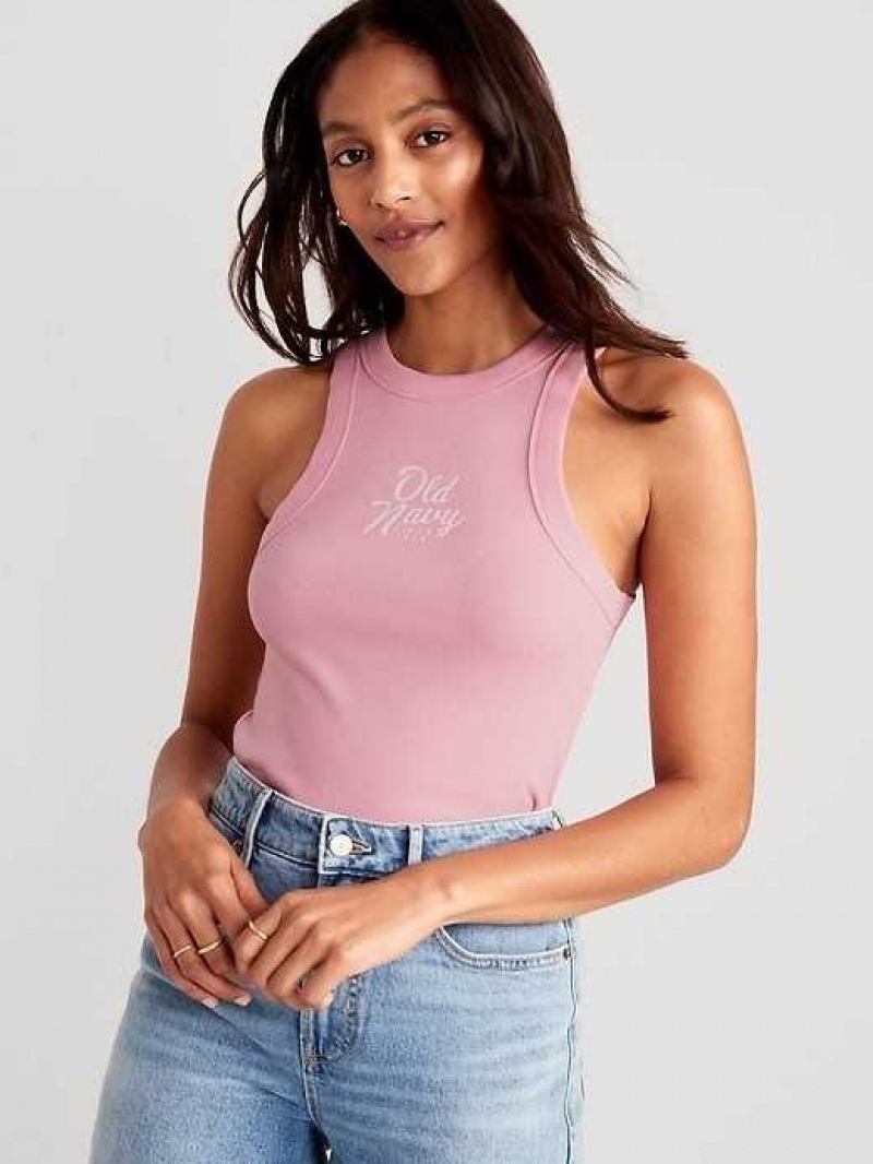 Old Navy Logo Graphic Rib-Knit Cropped Tank Top Pink | OQR648023