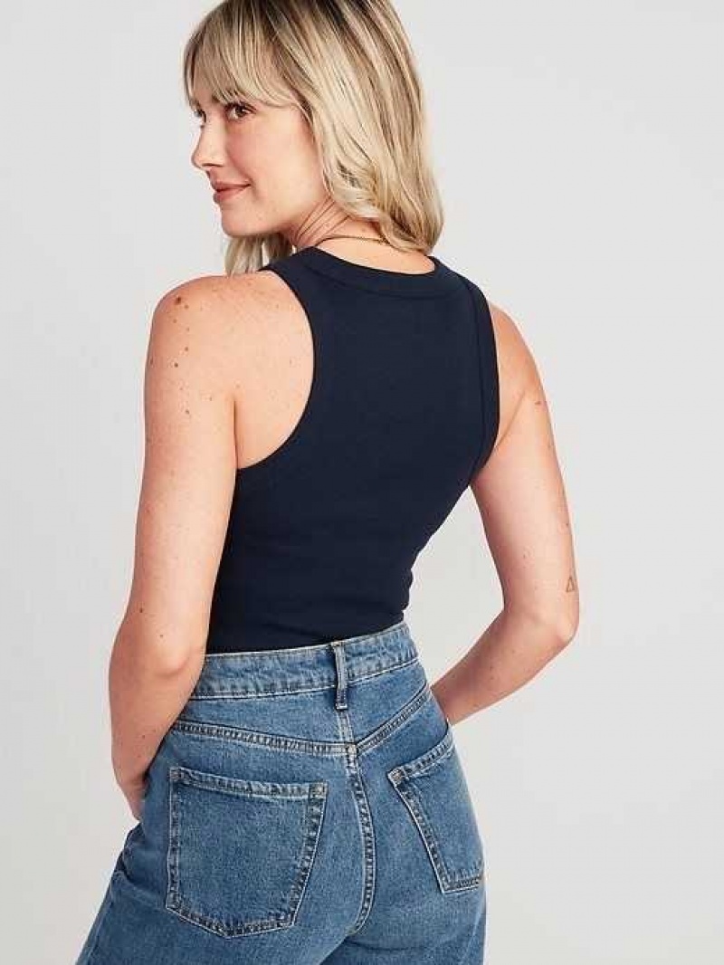 Old Navy Logo Graphic Rib-Knit Cropped Tank Top Navy | DCE506798