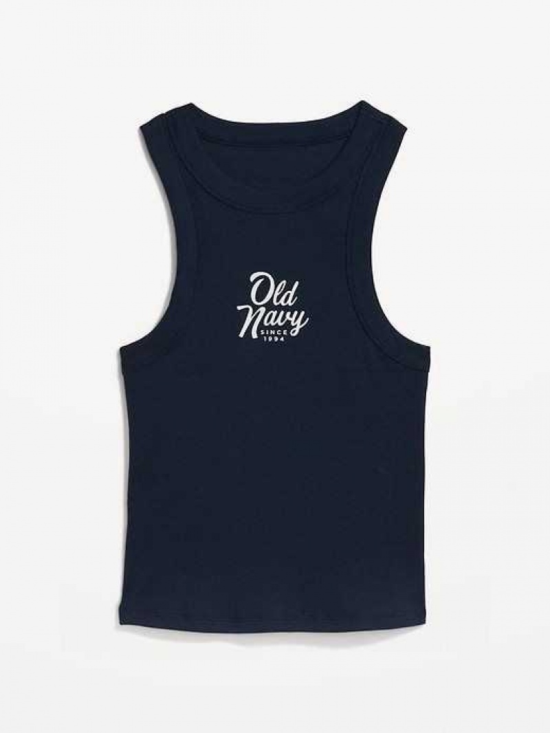 Old Navy Logo Graphic Rib-Knit Cropped Tank Top Navy | DCE506798