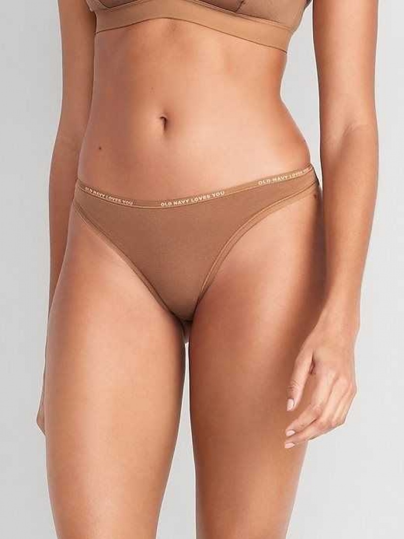 Old Navy Logo Graphic Thong Underwear Beige | REN153470