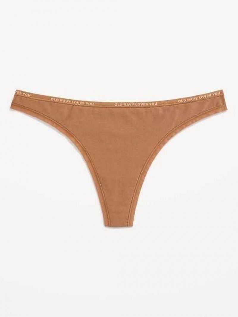 Old Navy Logo Graphic Thong Underwear Beige | REN153470