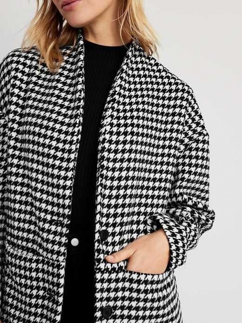 Old Navy Long-Line Cardigan Coat Houndstooth | BVA694127