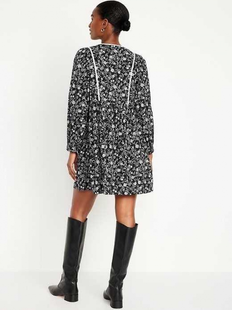 Old Navy Long-Sleeve Boho Mini Dress Black | ISK789465