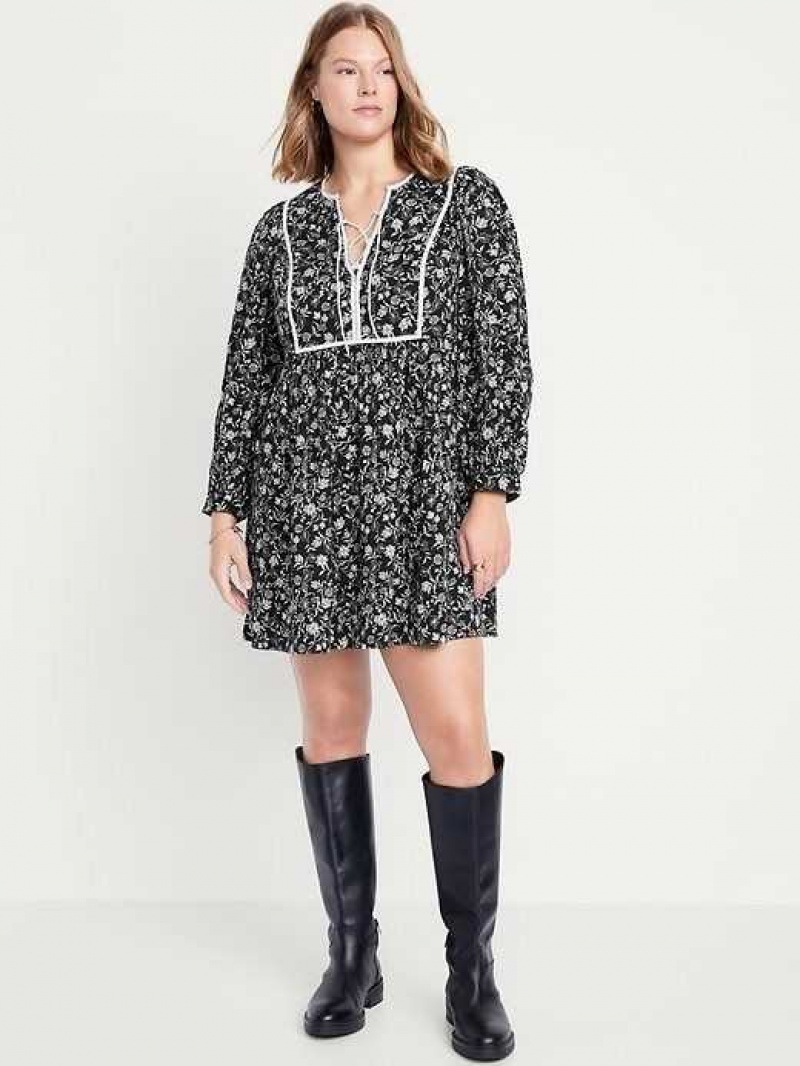 Old Navy Long-Sleeve Boho Mini Dress Black | ISK789465