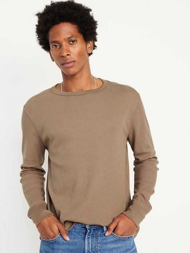 Old Navy Long-Sleeve Built-In Flex Waffle-Knit T-Shirt Brown | BIJ895201