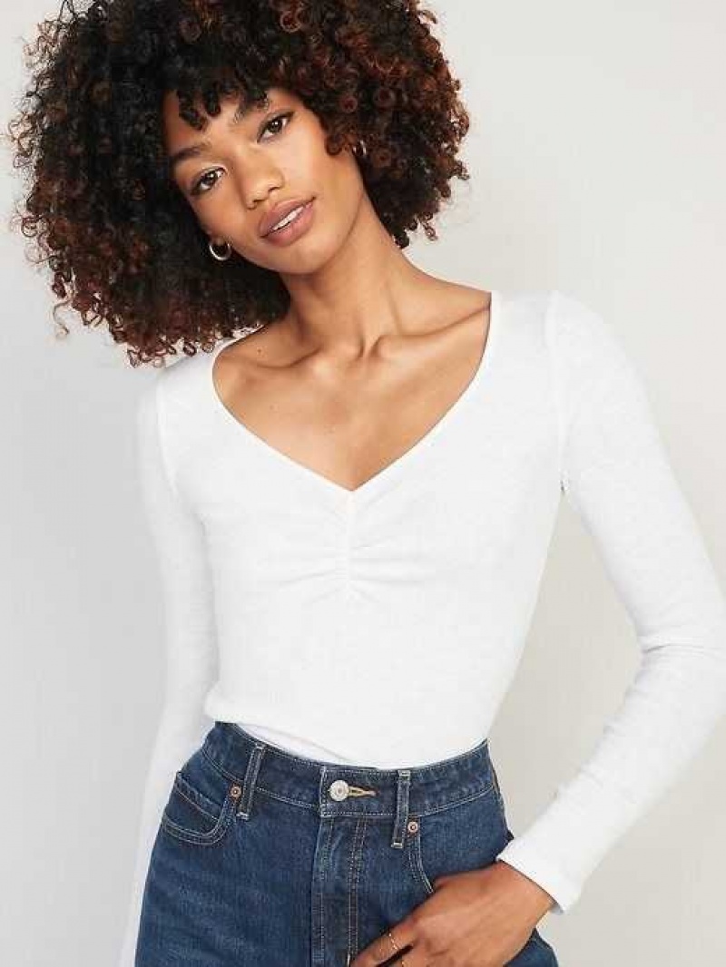 Old Navy Long-Sleeve Cinched-Front Rib-Knit T-Shirt White | VFH268517