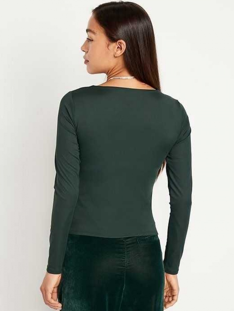 Old Navy Long-Sleeve Cropped V-Neck T-Shirt Dark Bottle | EZL473691