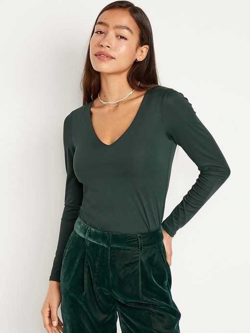 Old Navy Long-Sleeve Cropped V-Neck T-Shirt Dark Bottle | EZL473691