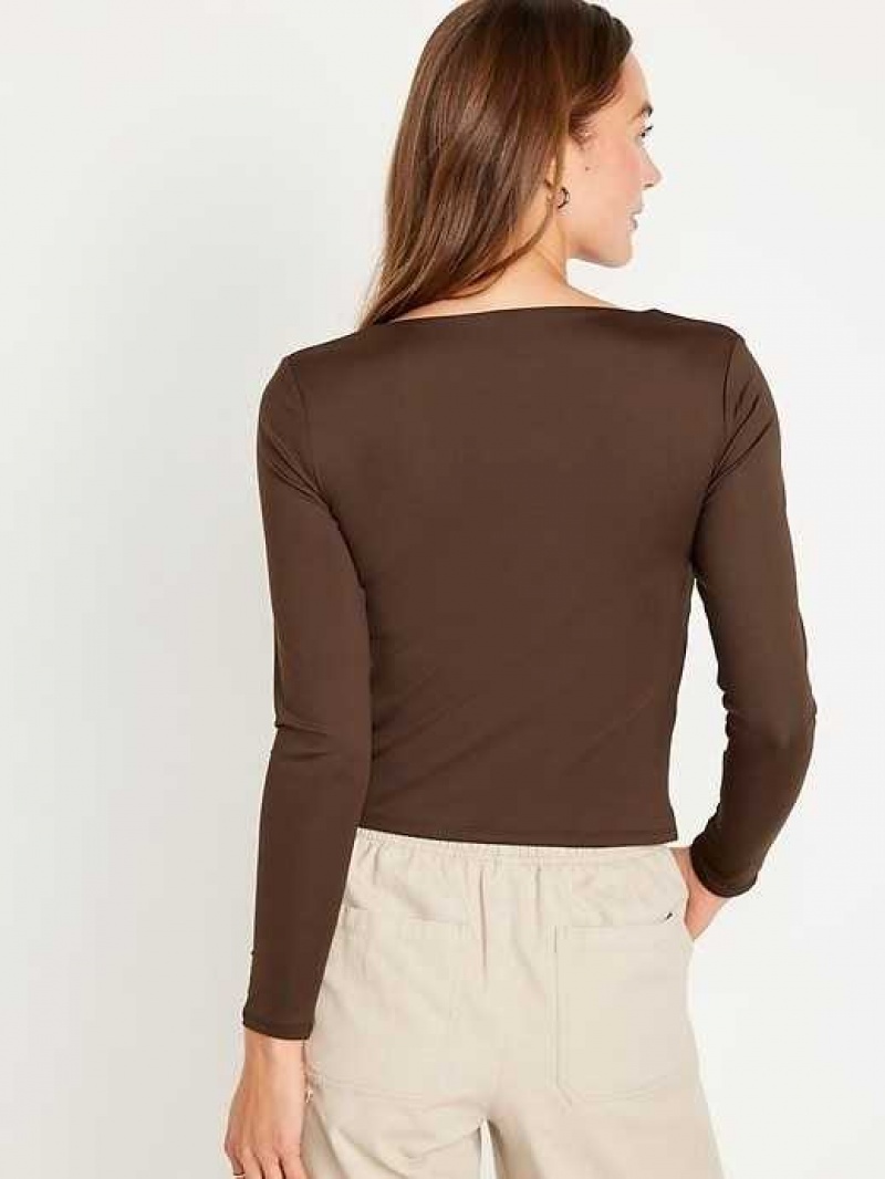 Old Navy Long-Sleeve Cropped V-Neck T-Shirt Coffee | XFN659832