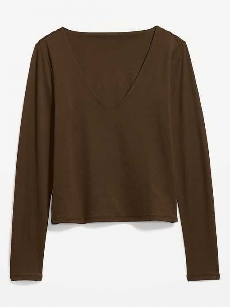 Old Navy Long-Sleeve Cropped V-Neck T-Shirt Coffee | XFN659832