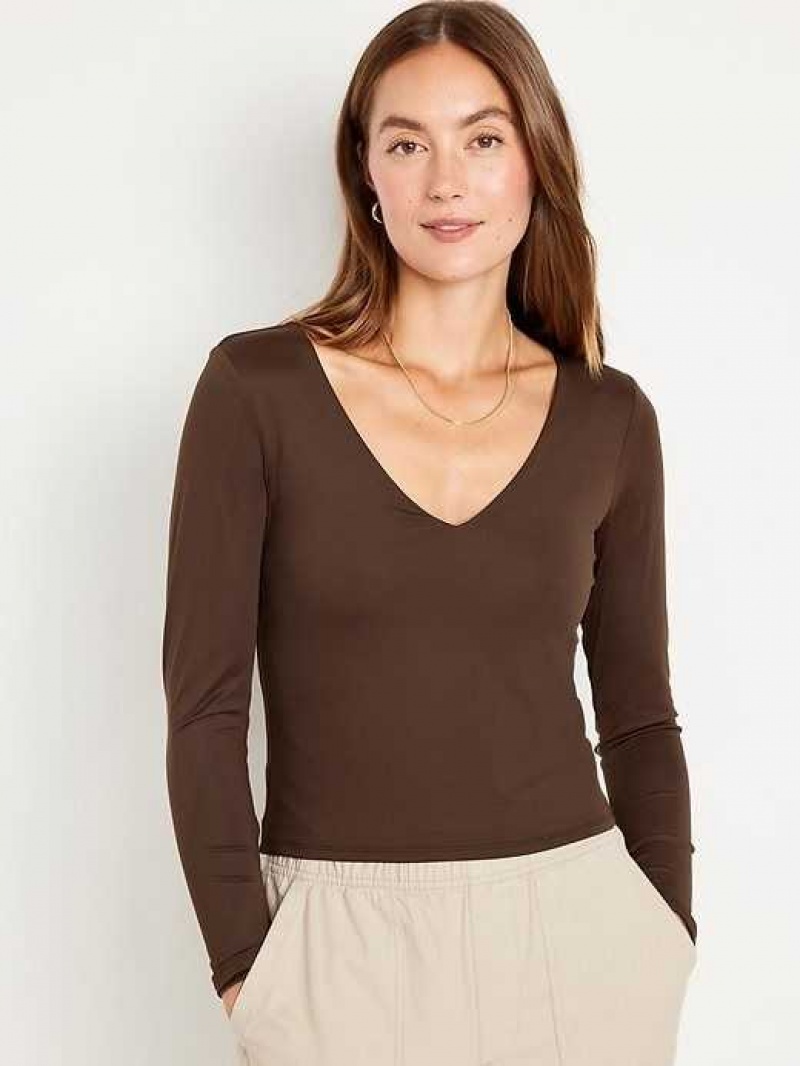 Old Navy Long-Sleeve Cropped V-Neck T-Shirt Coffee | XFN659832