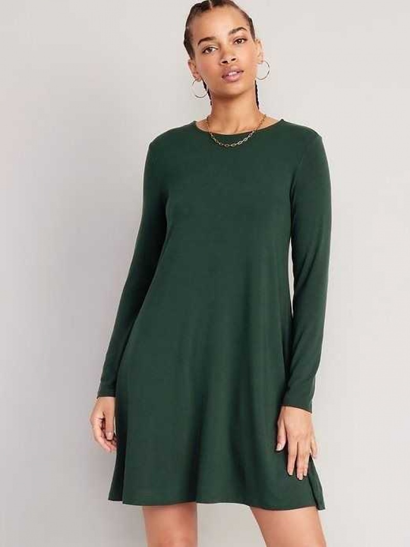 Old Navy Long-Sleeve Jersey-Knit Mini Swing Dress Dark Bottle | GJY894736