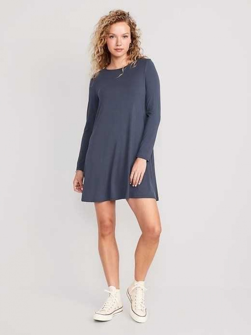 Old Navy Long-Sleeve Jersey-Knit Mini Swing Dress Volcanic Glass | GEM420751