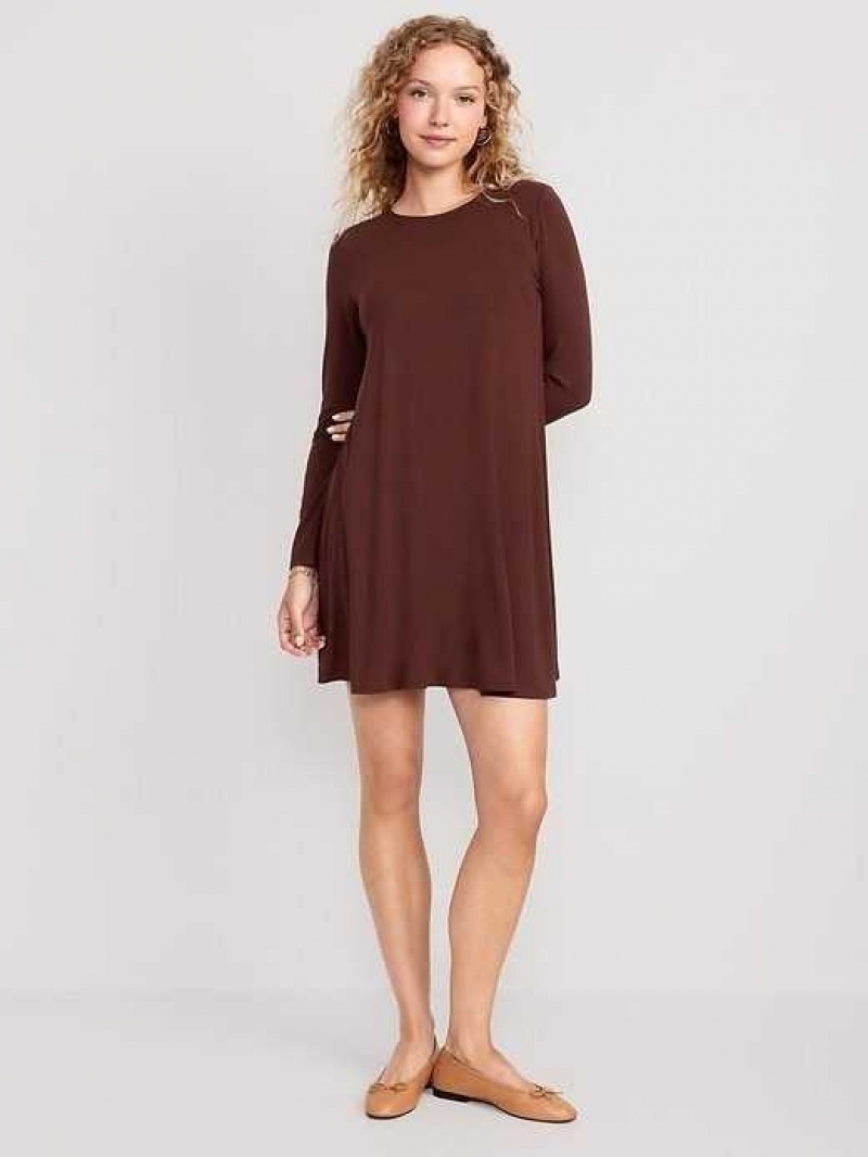 Old Navy Long-Sleeve Jersey-Knit Mini Swing Dress Grand Canyon | EVB897254