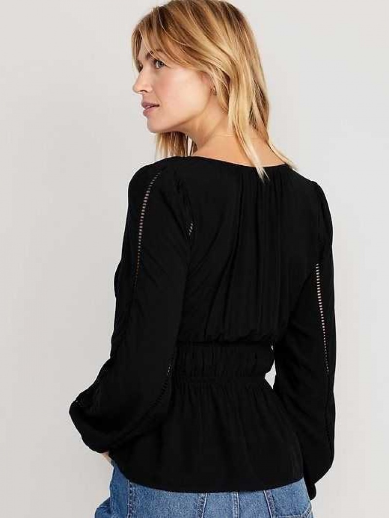 Old Navy Long-Sleeve Lace-Trim Top Black | SIF326809