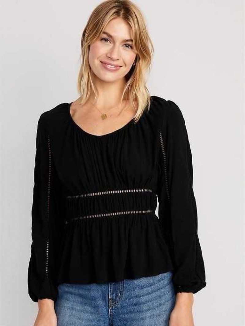 Old Navy Long-Sleeve Lace-Trim Top Black | SIF326809