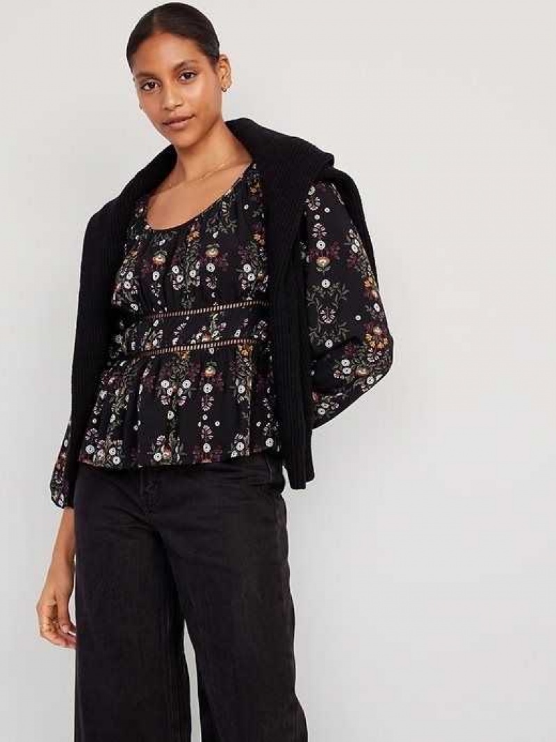 Old Navy Long-Sleeve Lace-Trim Top Black | YJR789126