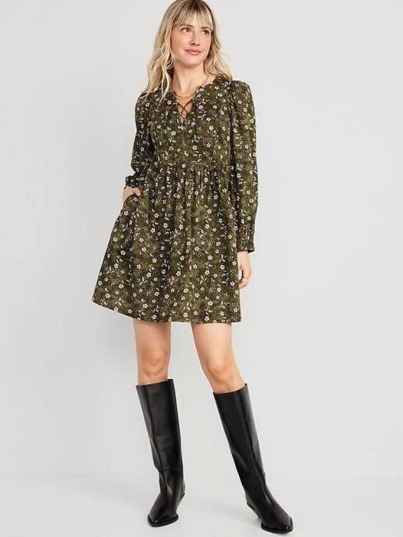 Old Navy Long-Sleeve Mini Swing Dress Dark Green | ZCE125986