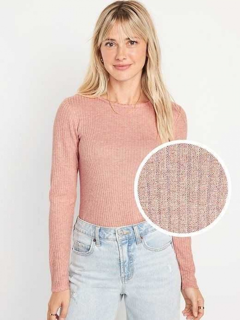 Old Navy Long-Sleeve Plush Rib-Knit T-Shirt Woodrose | WYP761825