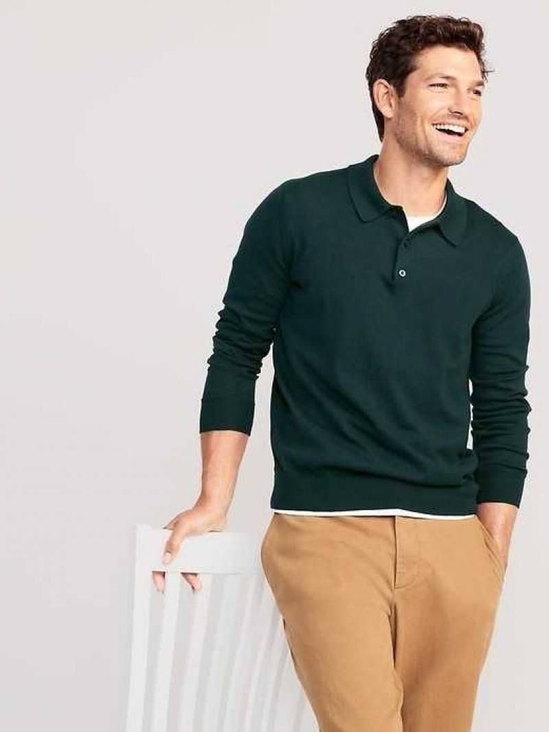 Old Navy Long-Sleeve Polo Pullover Sweater Deep Green | THL087596