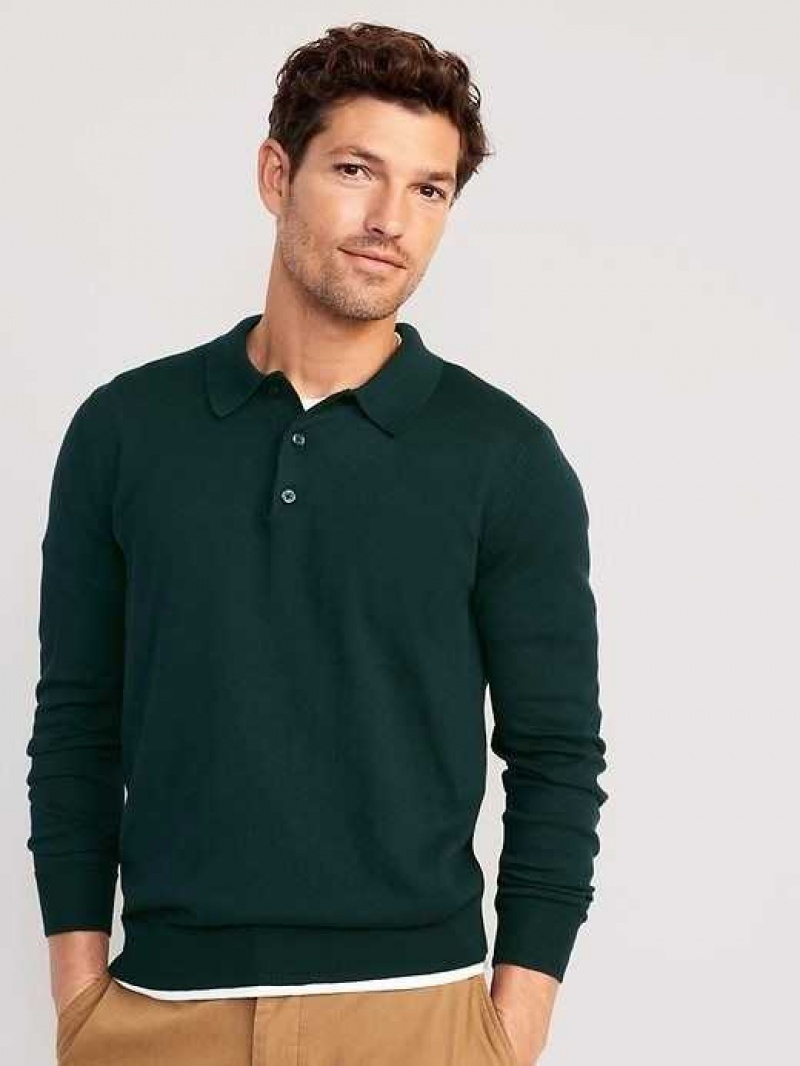 Old Navy Long-Sleeve Polo Pullover Sweater Deep Green | THL087596