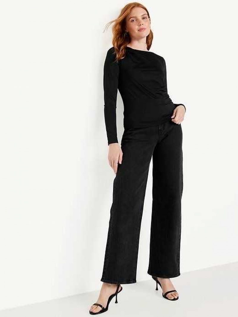 Old Navy Long-Sleeve Ruched Top Black | PTK485726