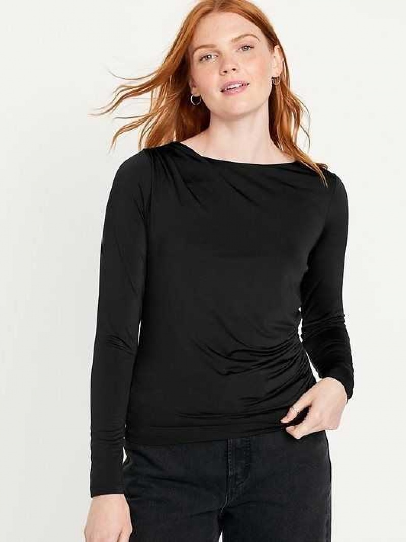 Old Navy Long-Sleeve Ruched Top Black | PTK485726