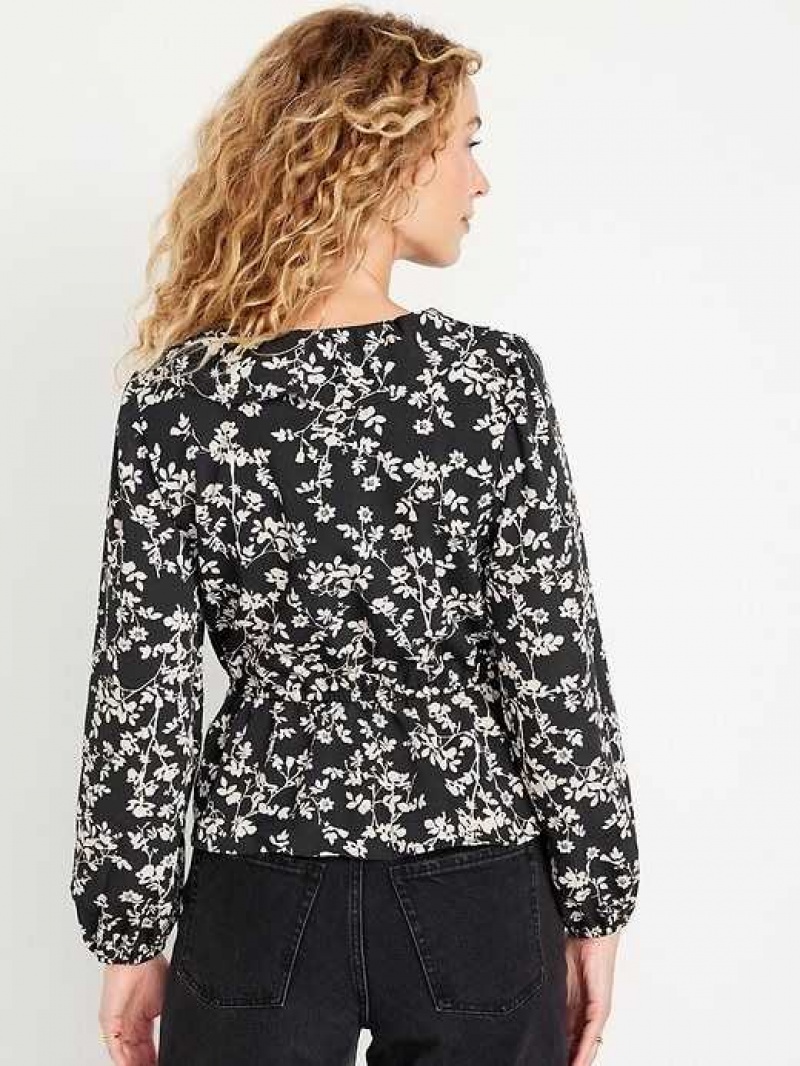 Old Navy Long-Sleeve Ruffle-Trim Blouse Black | BYZ920546