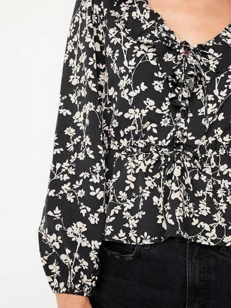 Old Navy Long-Sleeve Ruffle-Trim Blouse Black | BYZ920546