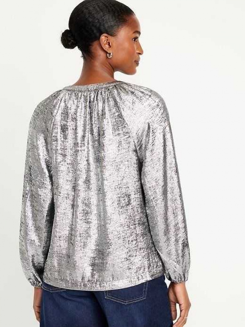 Old Navy Long-Sleeve Shiny Top Silver | AXL037851