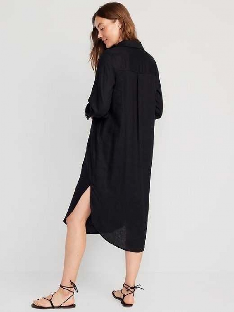 Old Navy Long-Sleeve Shirt Dress Black | XKW728305